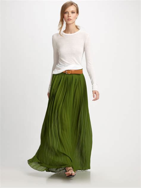 michael kors green pleated skirt|michael kors godet skirt.